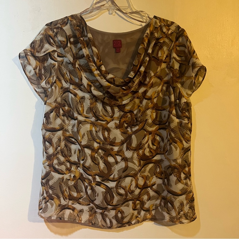 212 Collection Women's Tan and Brown Swirl Blouse